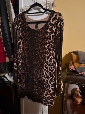 INC International Concepts Leopard-Print Scoop Neck Sweater - Brown, Black